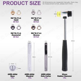 Swpeet 80Pcs - 40Sets 1/5" (6mm) Hole Grommets Thicken 4 Colors Metal Grommets Eyelets Grommets and 3Pcs Setting Instal Tool, Rubbe Soft Mallet for Repairing Canvas, Leather