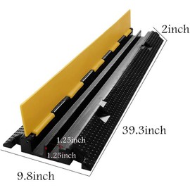 2 Channel Rubber Cable Protector Ramps Heavy Duty 11000Lbs Load Capacity Protective Wire Cord Ramp Driveway Traffic Speed Bumps Hose Cable Ramp Cover for Indoor Outdoor, Black & Yellow