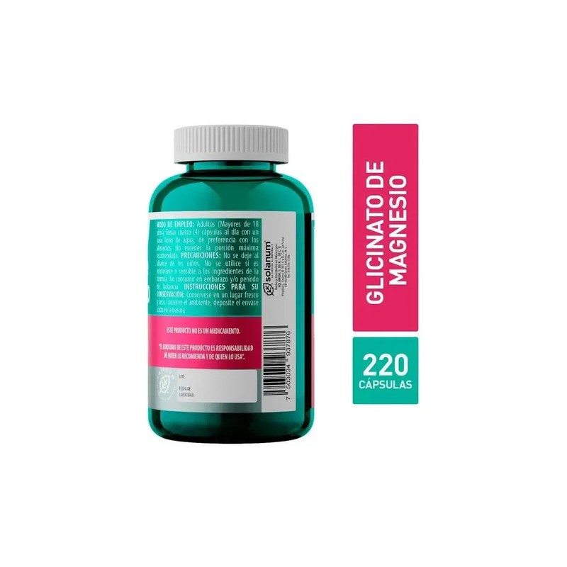 Glicinato Magnesio Solanum Suplemento Relajación Sueño 220 Cápsulas Veganas
