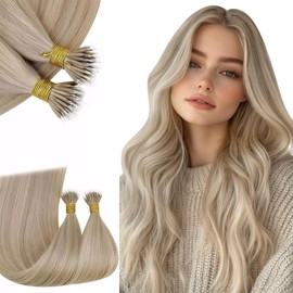 RUNATURE Nano Hair Extensions Human Hair Blonde Nano Beads Hair Extensions Real Human Hair Dark Ash Blonde Highlight Light Blonde Nano Ring Extensions Human Hair Straight 24 Inch 50g 50 Strands