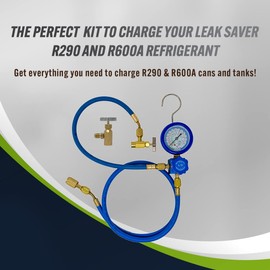 Leak Saver Complete R290 and R600A Charging Manifold Hose and Gauge Set with Included K28 (ICOR) Can Tap Valve and Piercing Can Tap - HVAC Tools Kit - Made in The USA
