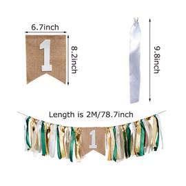 Field Green Style Highchair Banner Baby Girls Boys 1st Birthday Party High Chair Bunting Garland Decoration (Grassland Green)