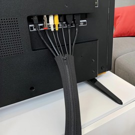 4 PCS Zipper Cable Organizer Sleeves, Cable Management Sleeve for TV and Computer Cords, Black Polyester, Reliable and Easy to Use, Great for Tidy Home and Office