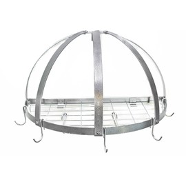 Rogar Half Dome Pot Rack W Grid in Black W Chrome Hooks, White/Chrome