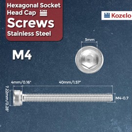 Kozelo Pack of 30 Cylinder Screws with Hexagon Socket - [M4-0.7 x 40 mm] 304 Stainless Steel Full Thread Allen Screw for Electric Motor 3D Printing Fan Motor Replacement, Silver
