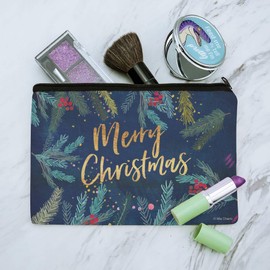 Merry Christmas Stars Pine Needles Makeup Cosmetic Bag Organizer Pouch