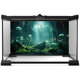 Riivvdise Aquarium Background Foggy Stone Mushroom Moss Aquarium Backdrop Mysterious Green Seaweed Scenery Aquarium Background Durable Reptile Habitat Terrarium Background Tank Backdrop Vinyl 72x24in