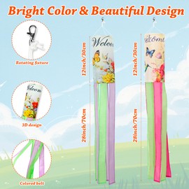 NOVWANG 2 Pcs 40 Inches Wind Socks for Outside, Spring Hummingbird Butterfly Windsock Outdoor Decor Windsock Flag Hanging Decor for Wall Tree Patio Lawn Garden