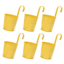 KONTONTY Set of 6 Hanging Flower Buckets Made of Pewter Railing Planters Garden Pots Balcony Planter Flower Pot for Hanging Made of Iron Planter for Wall Mount Wall Basket System Balcony Basin