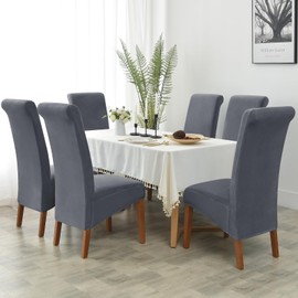 Alishomtll High Back Chair Covers Set of 2, Stretch Velvet XL Dining Chair Slipcovers, Large Size Washable Removable Chair Protector for Dining Room Kitchen Banquet Wedding Party (Grey, 2psc)