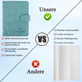 GADITIEK Passport Cover and Suitcase Tag Set, Faux Leather Passport Case, Passport Cover with RFID Blocker, Passport Case Holder, Passport Case Organiser Wallet, Travel Must Haves Gadgets, blue