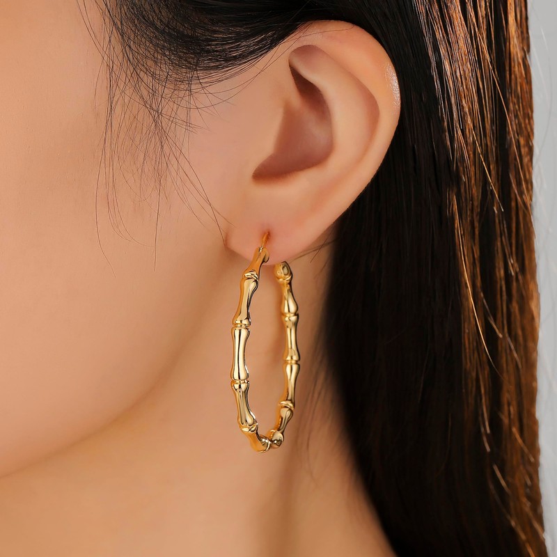 Dr's gift Bamboo Earrings For Women 90s 14k Plated Gold