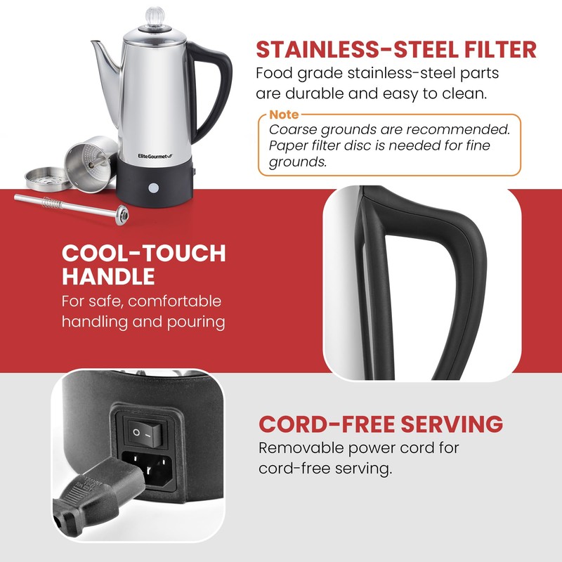 Elite Gourmet EC140 Electric 6-Cup Coffee Percolator with Keep Warm,