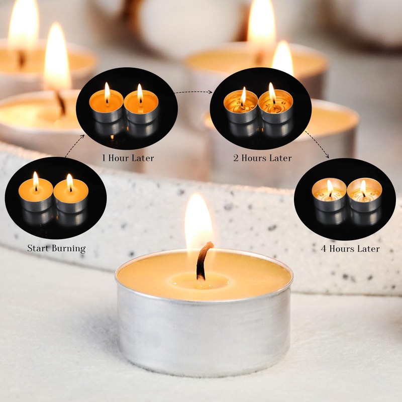 Natural Beeswax Tealight Candles in Metal Aluminum Cup - Organic