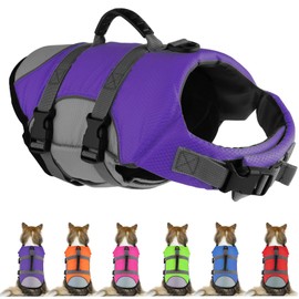 Mklhgty Dog Life Jacket, Reflective Adjustable Dog Vest with Rescue Handle for Swimming and Boating, Ripstop Pet Safety Life Preserver for Small, Medium and Large Dogs