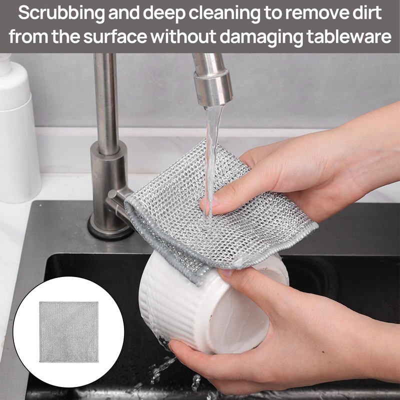 Girihe 10 PCS Double Sided Wire Dishwashing Rags, Multifunctional Non-Scratch