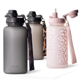 MAMEIDO Drinking Bottle 1 Litre with Straw & Time Marking as Drinking Reminder, Leak-Proof Water Bottle, Sports Bottle, BPA-Free, Gym Water Bottle, Tritan Bottle (Carbon Grey, 1000 ml)