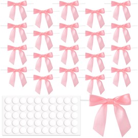 Isslly 20PCS Pink Twist Tie Bows, 3.5 Inch Satin Ribbon Bows, DIY Small Bows, Pink Bow Ornaments for Gift Wrapping, Christmas Tree, Wedding