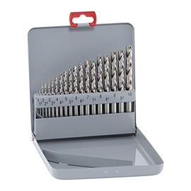 ALPEN 100219100 Spiral Drill Bit Set HSS Cobalt 19-Piece (Diameter 1-10 x 0.5 mm, Short Twist Drill Bit in Metal Cassette, Self-Centring Drill, 5% Cobalt Alloy)