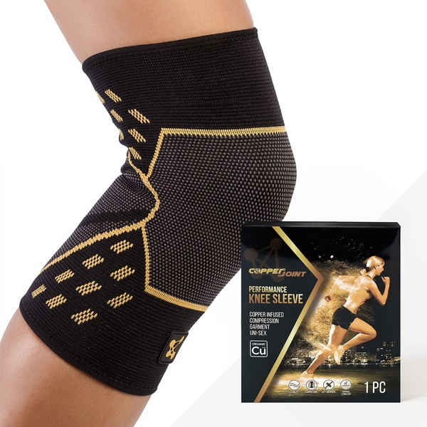 CopperJoint Knee Compression Sleeve PRO for Men & Women - Knee Brace For weightlifting, Sports Injury & Knee Support - Helps Blood Flow, Pain Relief & Management - Copper Infused Nylon (Large)