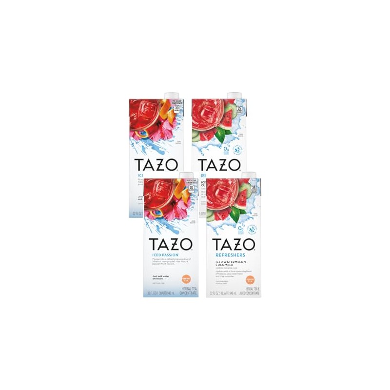 TAZO Tea Concentrate, (Iced Passion Herbal Tea, Watermelon Cucumber Refersher)