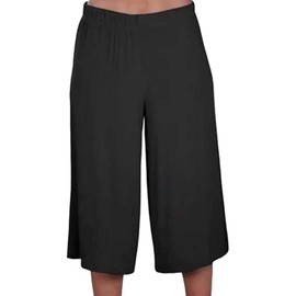 R&N FASHIONS Women's Plus Size Cropped Plain Elasticated Waist Stretch Ladies Mini Culottes Shorts 3/4 Palazzo Pants (16, Black)