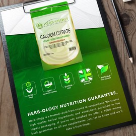 Herb-Ology Calcium Citrate Powder | 100g Calcium Supplement - 630mg Calcium Citrate per Serving | Non-GMO, Gluten, Dairy & Allergen Free | Manufactured in The UK