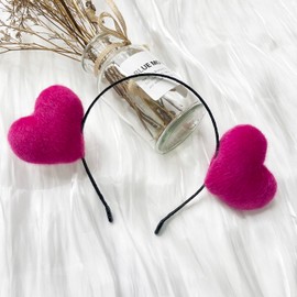 KSTBJN Valentine's Day Headband Heart Hair Hoops Cute Valentines Hair Bands Love Heart Shaped Hair Decorations Hot Pink Hair Accessories Headdress for Adults and Kids Party Supplies Gift