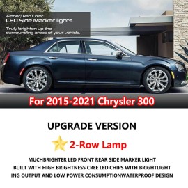 Unbranded 4PC Smoked Front&Rear LED Side Marker Light 2Row Lamp For 2015-2021 Chrysler 300