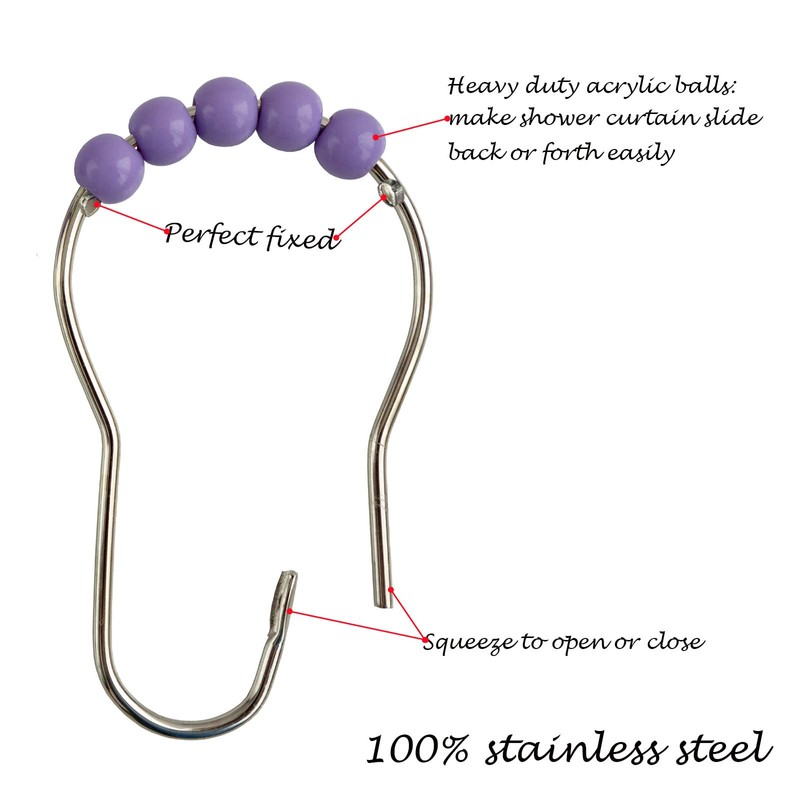 Shower Curtain Rings Hooks Decorative Acrylic Roller Balls Stainless Steel
