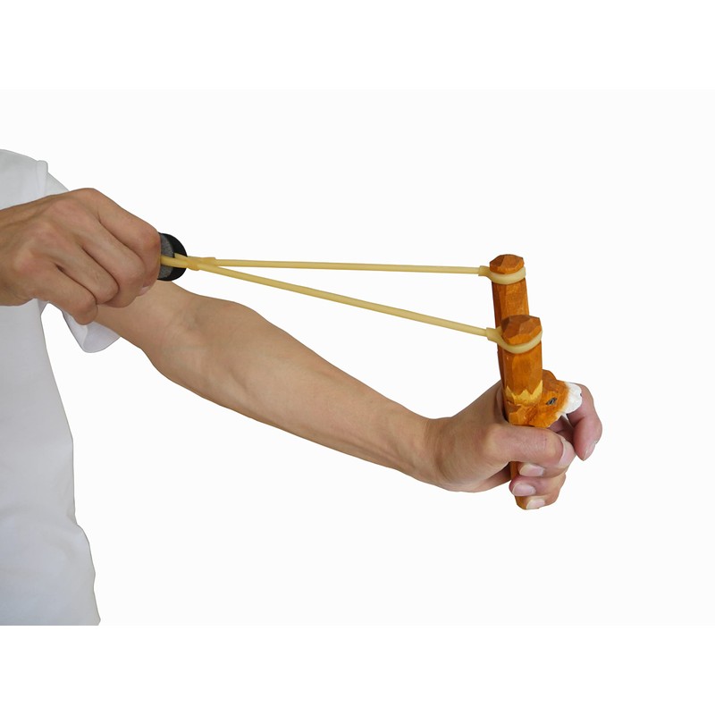 Wooden Animal Slingshot, Hand-Carved & Hand Painted (Buck-Birch Bark)