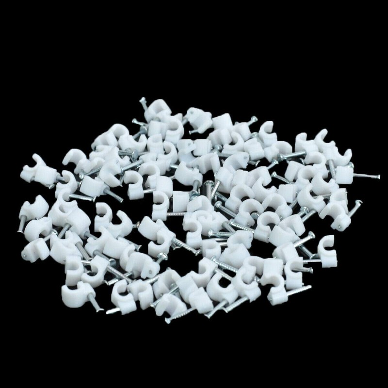 100 White Round Nail Cable Clips Ethernet Computer Wire TV