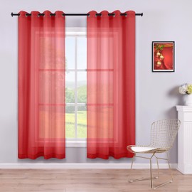KOUFALL - Juego de 2 paneles de cortinas rojas de 63 pulgadas de longitud para recámara, tratamiento de ventana de gasa semitransparente para habitación de niños, decoración de jugadores, sala de