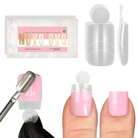 NOVO OVO Upgrade Toe Dual Nail Forms for Poly Gel with Inner French Tips Auxiliary Line for Toenail Extension, Short Square Soft Gel, Full Cover Molds for Pedicure DIY x 15 Sizes 270 pcs