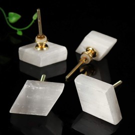 AMOYSTONE 4Pack White Drawer Knobs Natural Selenite Stone Dresser Knobs Handle Pulls Cabinet Cupboard Kitchen Door Knobs Nursery Kids, 30mm Screw