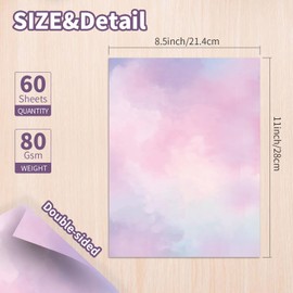 60 Sheets Watercolored Stationery Paper, 8.5 x 11 inch Double-Sided Pastel Paper for Writing Letters and Invitations(Style 01)