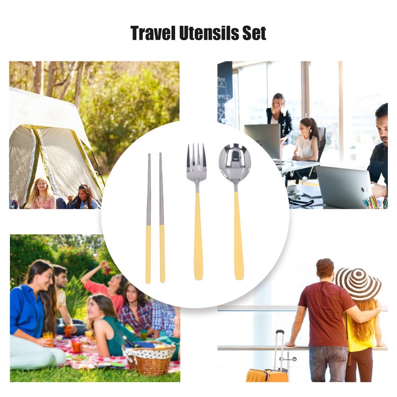 304 Stainless Steel Fork Spoon Chopsticks Set Flatware Reusable Utensils