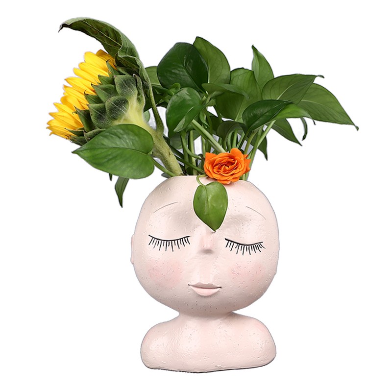 Face Flower Pot with 3 Shovels Drainage Hole Design Resin