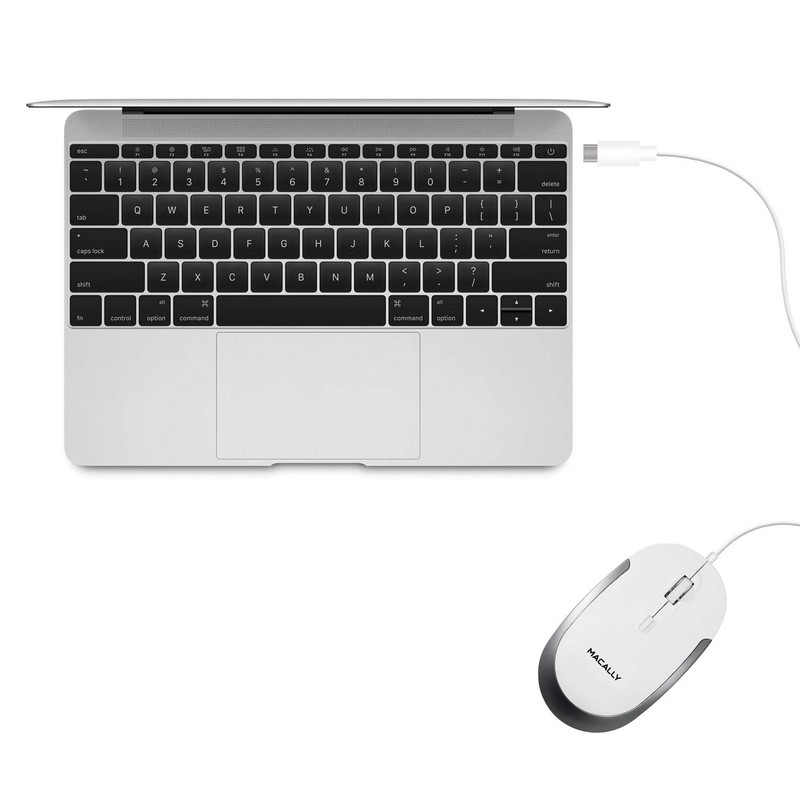 Macally UCDYNAMOUSE-W, 3-button optical USB-C silent click mouse, white/space gray