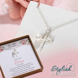 AnotherKiss Sterling Silver Cross Necklace for Girls, Baptism Gifts, First Communion Gifts for Girls, Cross Jewelry with Pearl, Confirmation Gifts for Teenage Girl