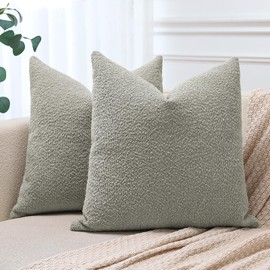 JOTOM Set of 2 Cushion Covers 45x45 cm Textured Boucle Cloud Grey Decorative Throw Pillow Covers 18x18 Inch Square Cushion Case Home Decor Pillowcases for Couch Sofa Living Room Bed (Cloud Grey)