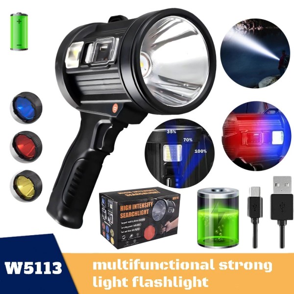 900000LM LED Solar Light Spotlight Flashlight Searchlight Lamp USB Rechargeable