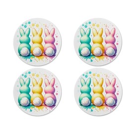 Happy Easter Bunny Design Cute Neoprene Drink Coasters (Set of 4) Spring Coffee Table Patio Decor - Handmade by The Painted Pug (Bunny Cottontail)