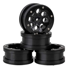 Sevender 4PCS Compatible with RC1:10 Plastic 1.9" Wheel Rim & Alloy Beadlocks 8 Holes for Crawler (Black)