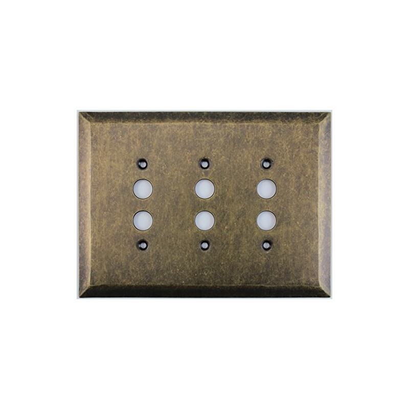 Jumbo Stamped Aged Antique Brass Three Gang Push Button Light