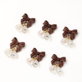 6 Pcs Christmas Nail Charms Xmas 3D Resin Nail Charms Brown Bow with Aurora Bell Designs Nail Charms for Acrylic Nails Bell Nail Art Charms for Women DIY Winter Nail Art Decorations Crafts