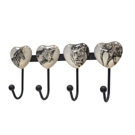 Banllis Coat Rack Wall Mounted with 4 Hook, Heart Glass Finishes Animal Pattern Elephant Lion Zebra Leopard Decorative Wall Hooks for Entryway Hanging Hat, Key, Towel, Purse and Bag - Metal