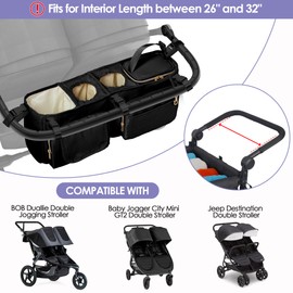 Prokva Prokva Double Stroller Organizer Compabitle with BOB Duallie and Baby Jogger City Mini GT2 Double Stroller, Double Parent Stroller Caddy Organizer with Cup Holder and Cooler Bag, Black(Empty Bag)