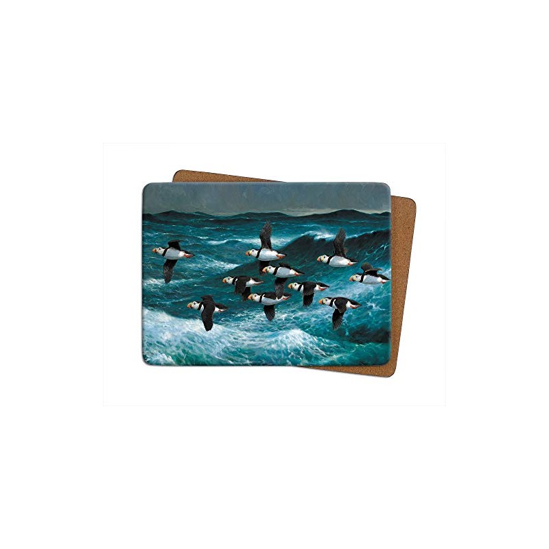 Julian Friers Puffins in Flight Large Table Mats by Wildlife
