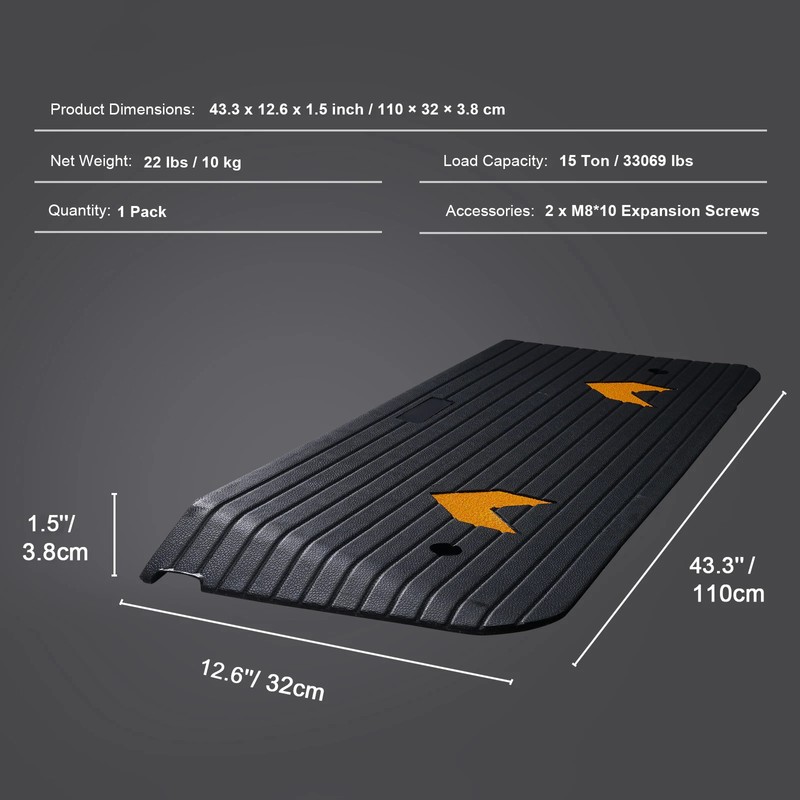 SucceBuy 3-Inch Rubber Threshold Ramp, 35.5 x 18 In Non-Slip